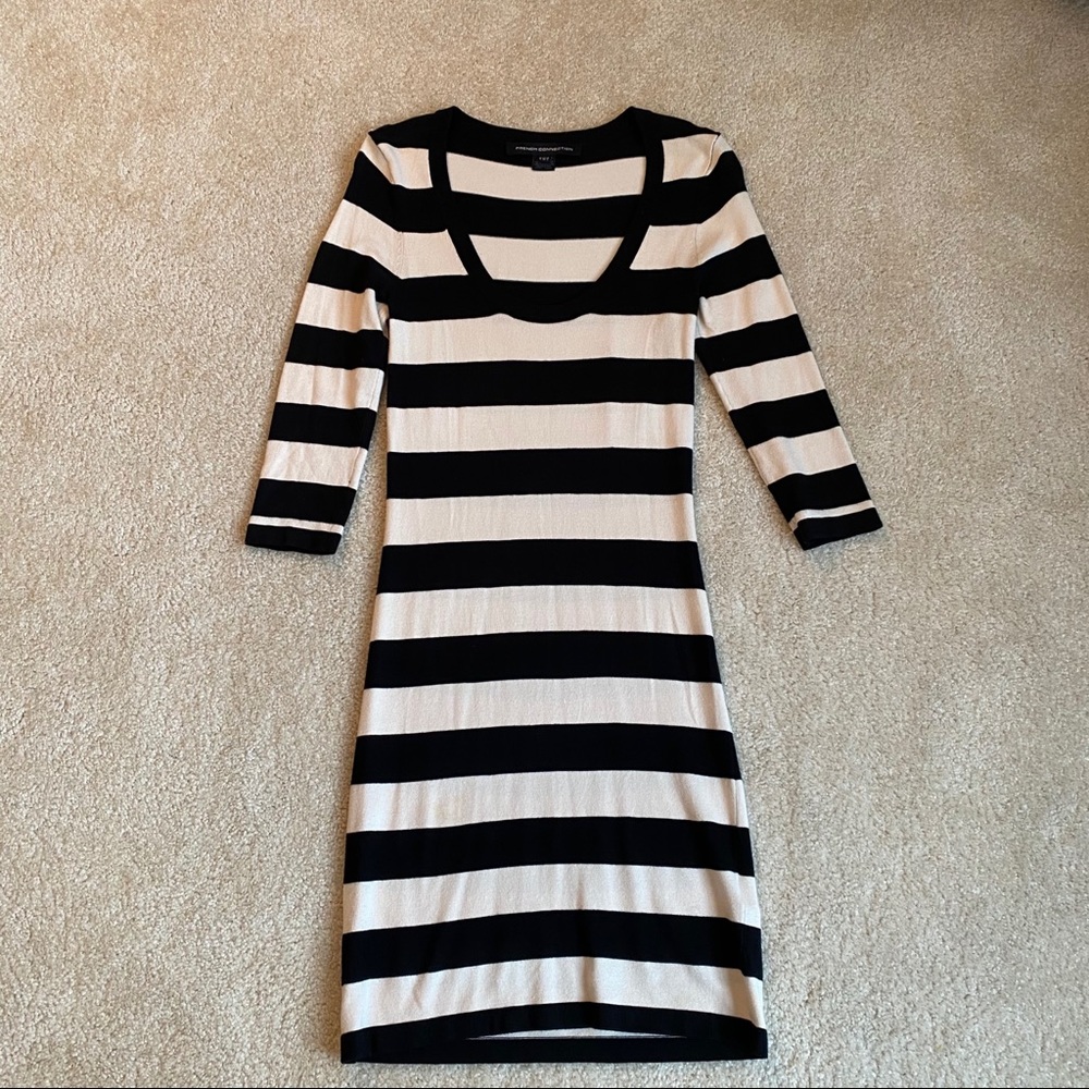 *NEW* FRENCH CONNECTION Black & Cream Stripe Dress